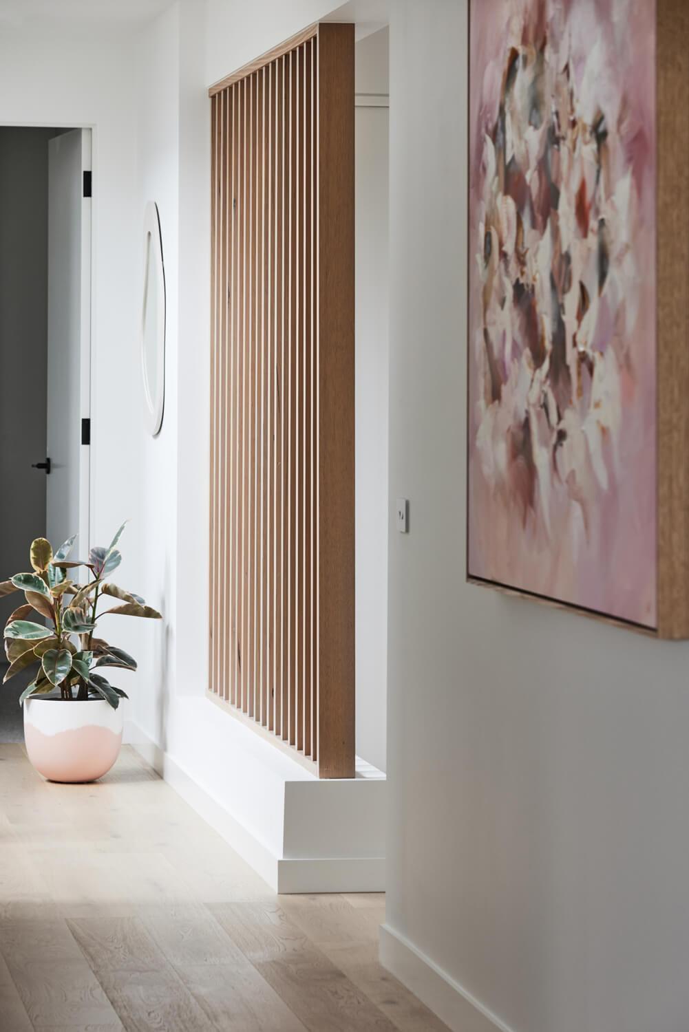 Timber Slat Feature Wall In Entryway 