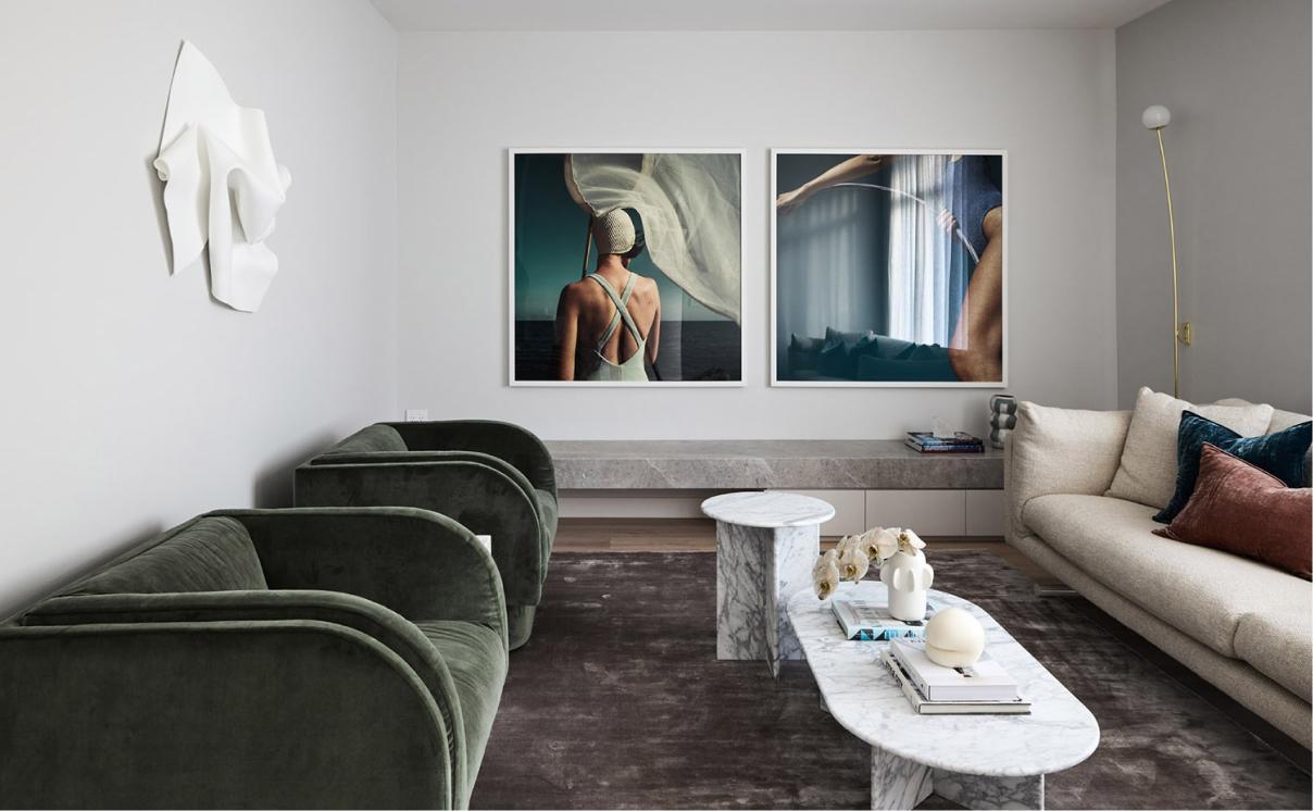 Luxury living space with beatuiful art prints