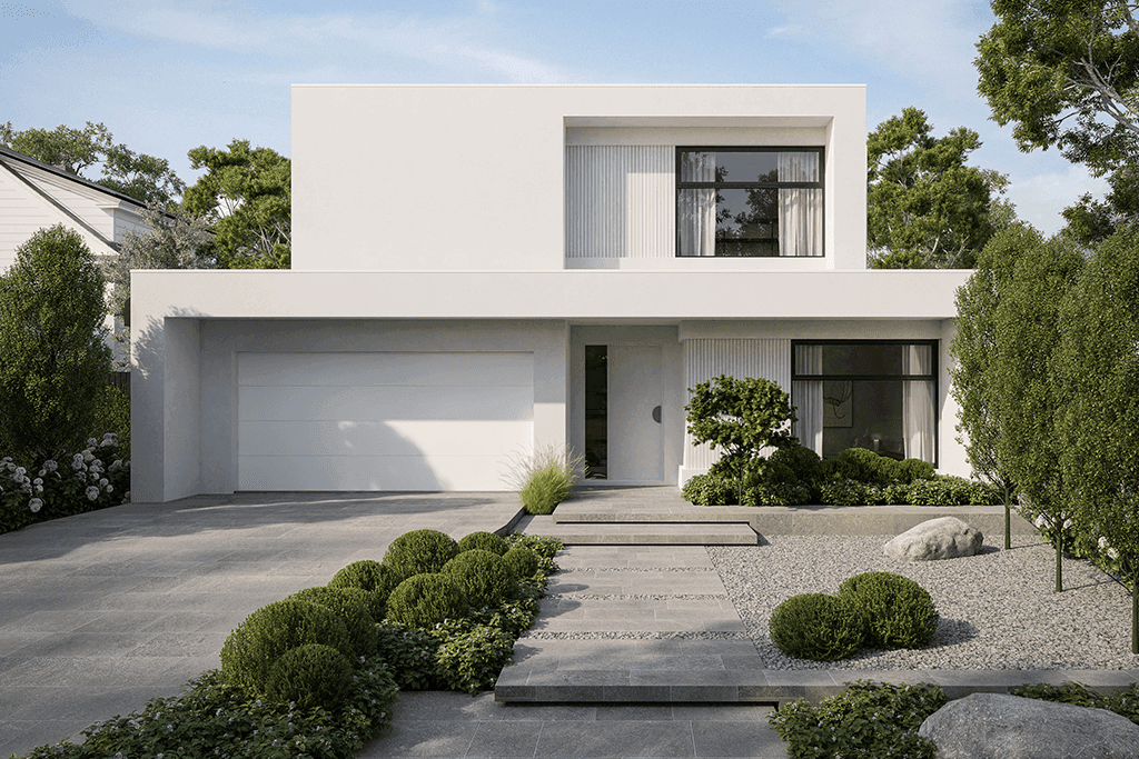 A render of a modern and minimalist external facade