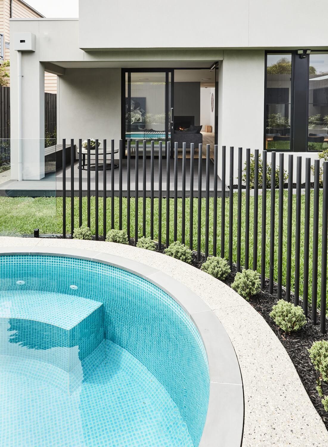 Plunge Pool With Black Baton Fencing