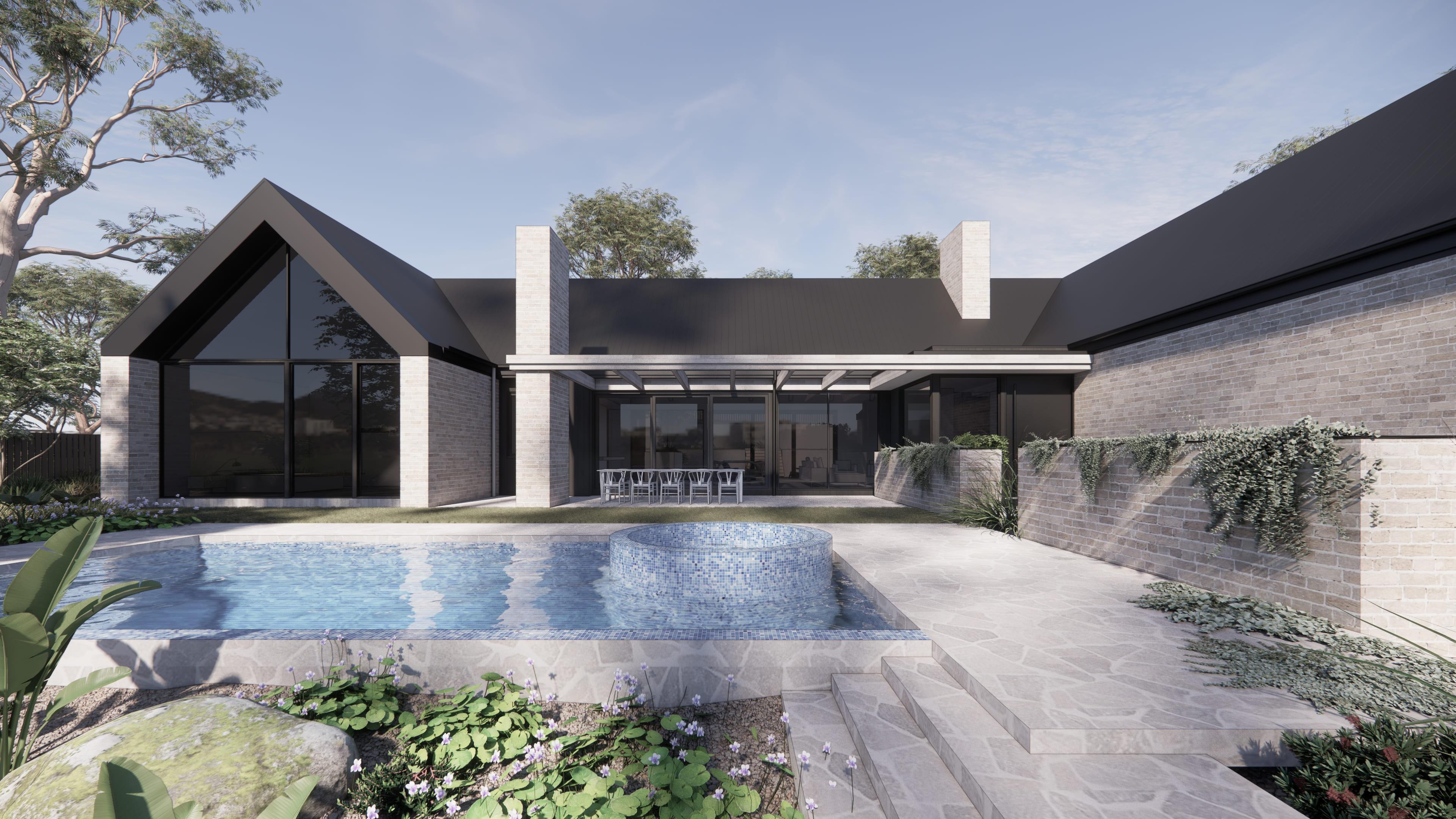 Modern House Facade with pool