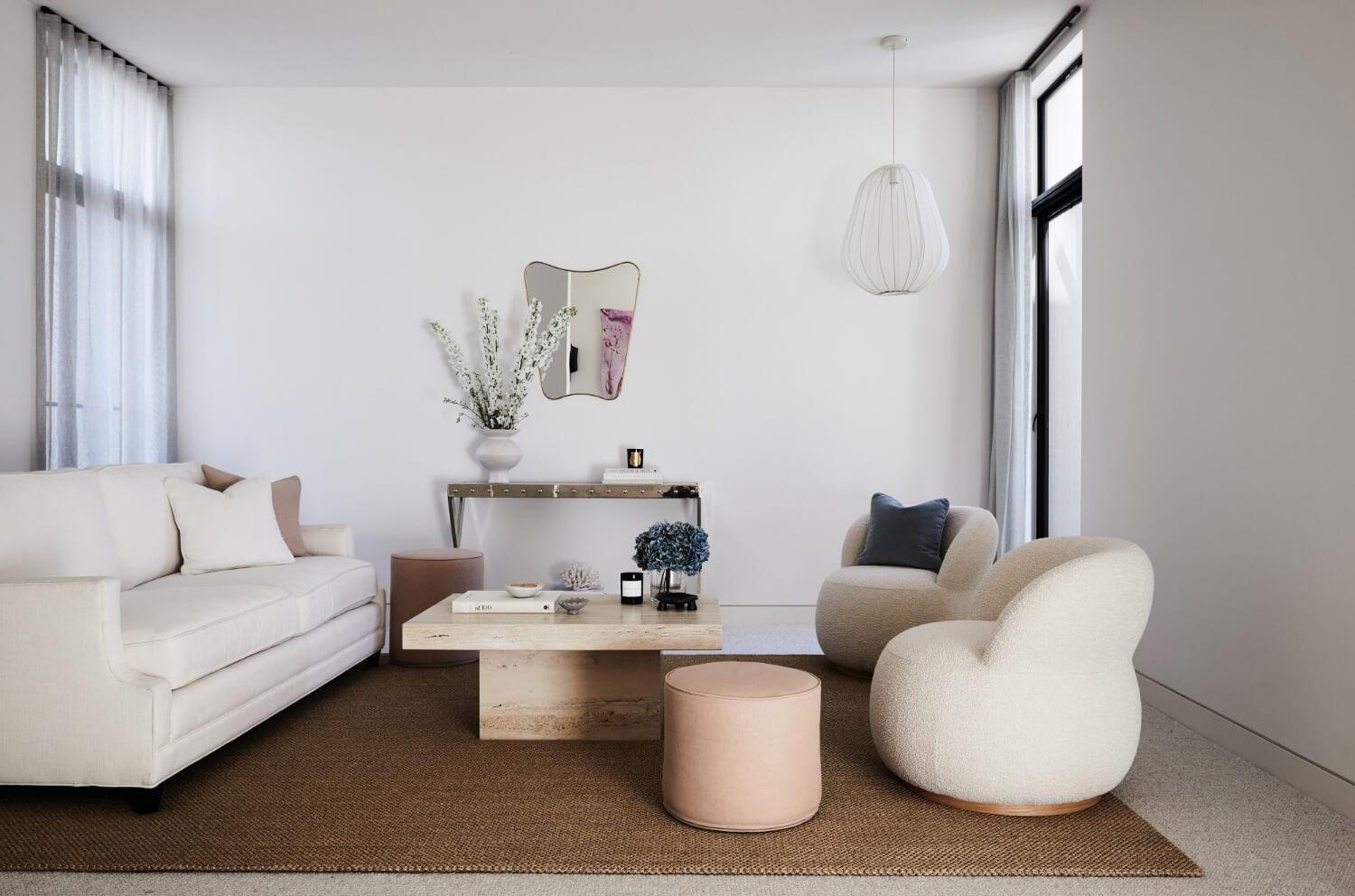 Creamy Tonal Minimalist Furniture In Formal Living Room