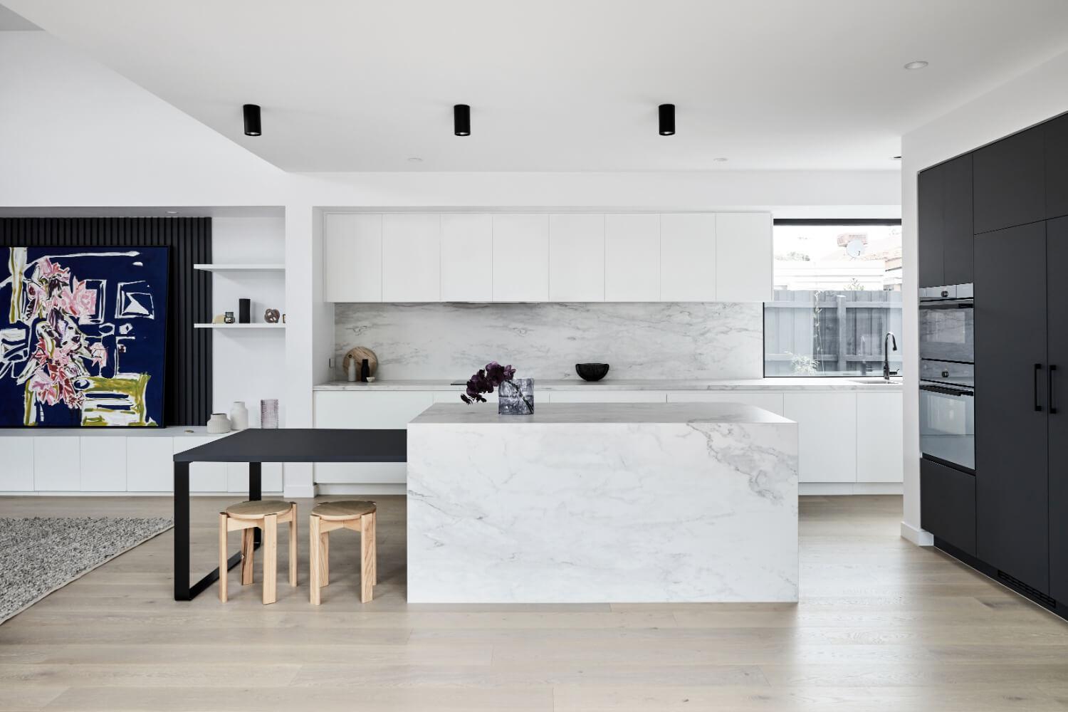 Natural White Stone Benchtop With Contrasting Sitting Area 