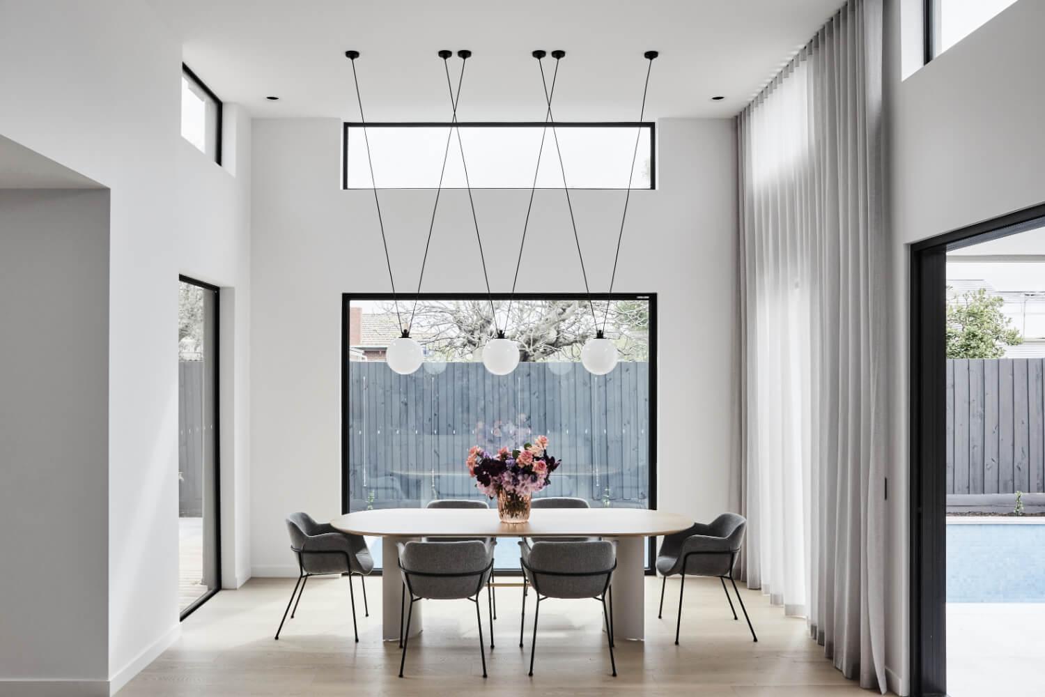 Contemporary Pendant Light Fittings Above Dining Area