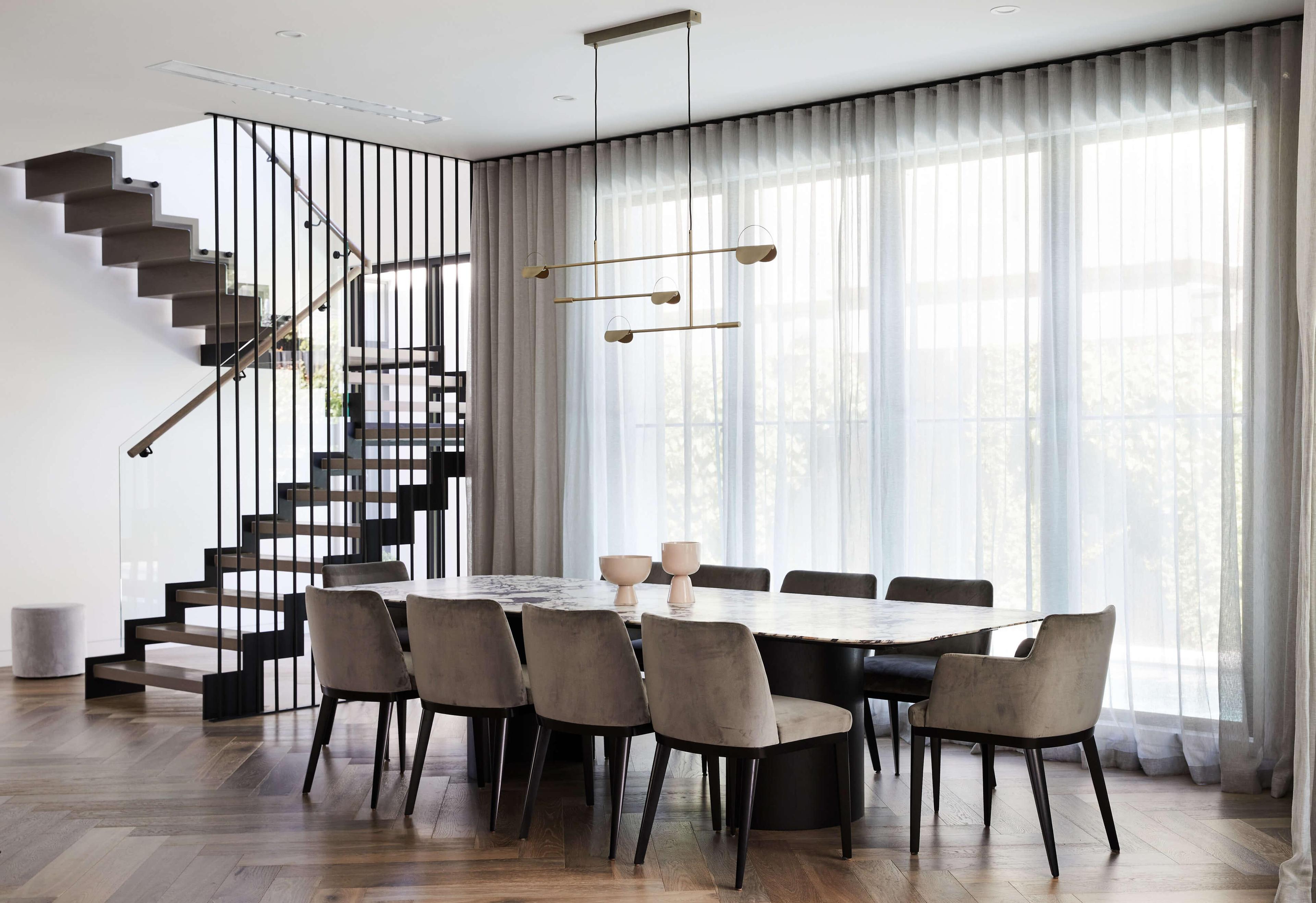modern dining and staircase