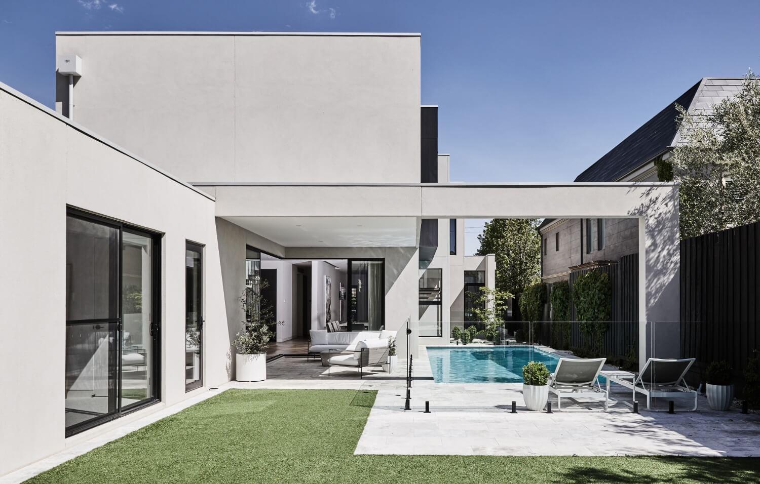 Smooth Grey Render Outdoor Frame Alfresco And Swimming Pool